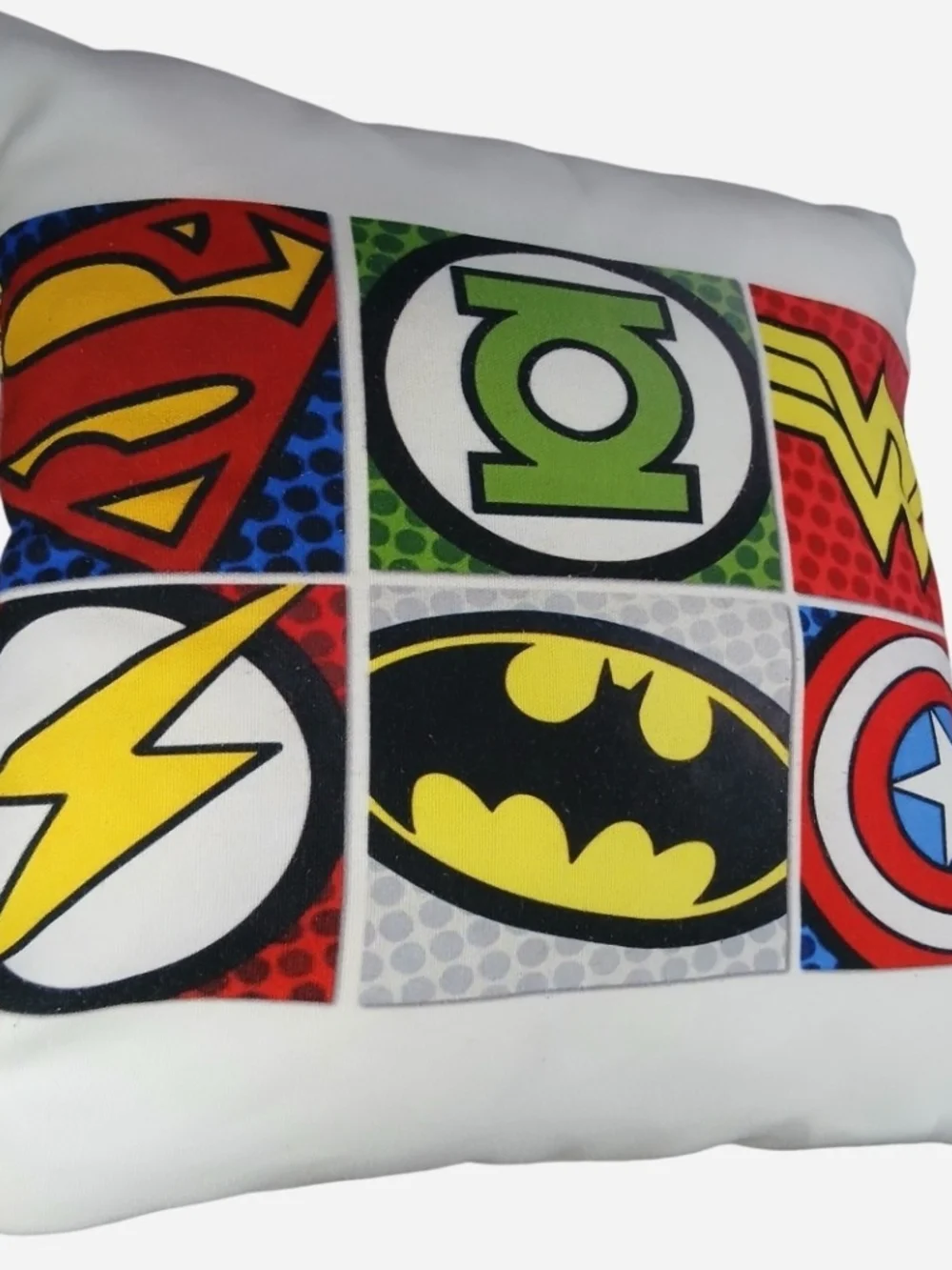 DC Comics Multicolor Superhero Logo Pillow - Black, Yellow, Red, Green, Blue